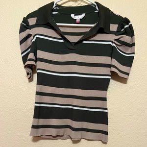 No Boundaries Juniors' Johnny Collar Stripe Sweater w/ Short Sleeves Size XL